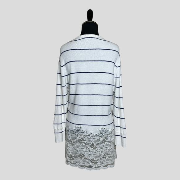 Snidel white blue striped long sleeves lace hem open front cardigan size F - OS - Picture 13 of 13